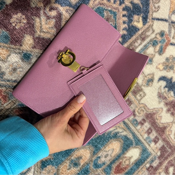 • FERRAGAMO • Gancini Lock Wallet Violet Purple Card Holder Gold - Picture 5 of 6